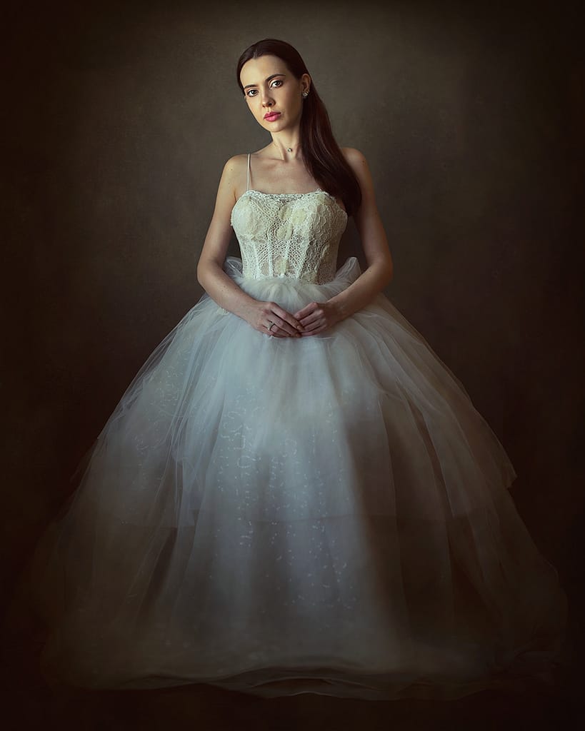 Bride in Elegant Wedding Attire for Fine Art Portrait